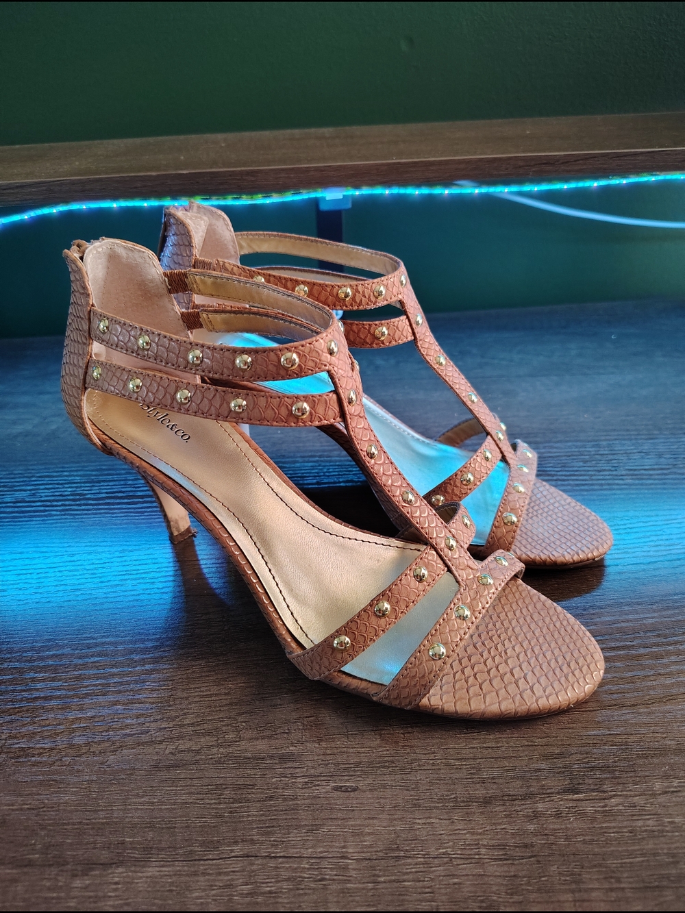 Style & Co. Tan Studded Strappy Heeled Sandals